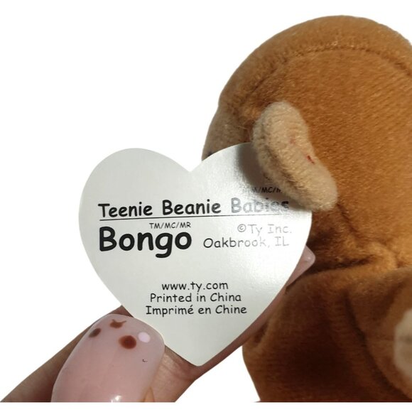 Ty Teenie Beanie Babies Monkey BONGO 5.5" Brown Plush Toy Collectible 1993 - Picture 3 of 7